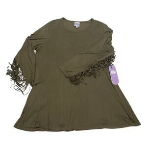 DG2 Green Shirt Fringe 2X Long Sleeve Tunic Western Cowgirl Rodeo Diane Gilman